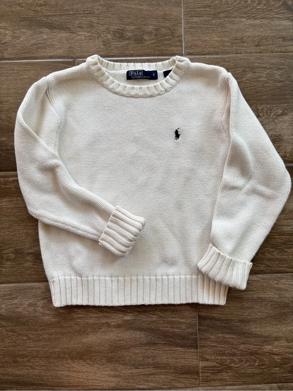 Boy’s Ralph Lauren Cream Crewneck Sweater with Pony Logo Size 5-6 Cotton